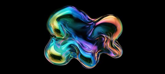Obraz premium Iridescent, amorphous liquid form glows with vibrant colors against black