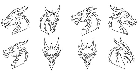Fototapeta premium Dragon head illustrations black line art on a white background