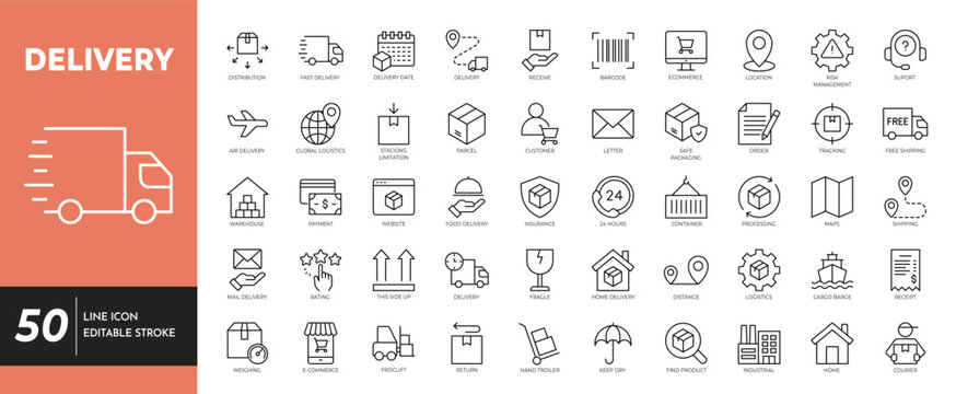 Delivery Outline icon set editable stroke