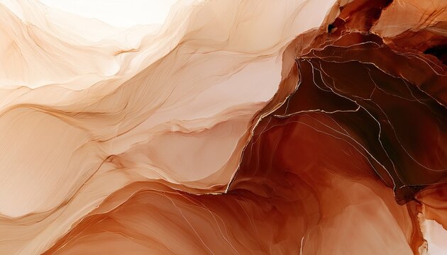 Abstract fluid art with flowing earthy tones and delicate metallic lines