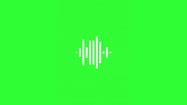 Dynamic white audio waveform and sound wave equalizer animation moving on a bright green chroma key background. Suitable for music, podcast, voice recording, audio visualization, streaming, video edit