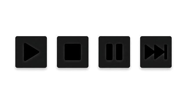 Modern black media player control icons