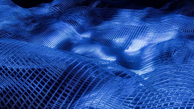 Title (Название):

    Abstract glowing blue metallic wireframe wave landscape background