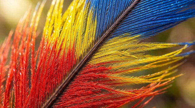 Macro Close-Up of Vibrant Colorful Macaw Bird Feather