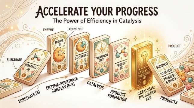 Accelerate Your Progress: The Power of Efficiency in Catalysis Illustrated with Enzyme, Substrate, and Product Stages