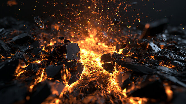 Molten Lava and Sparks Bursting Through Cracked Ground