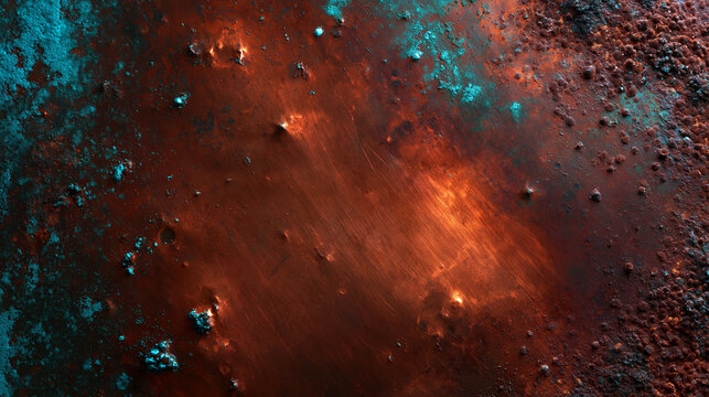 Rustic Oxidized Copper Texture with Turquoise Patina Background