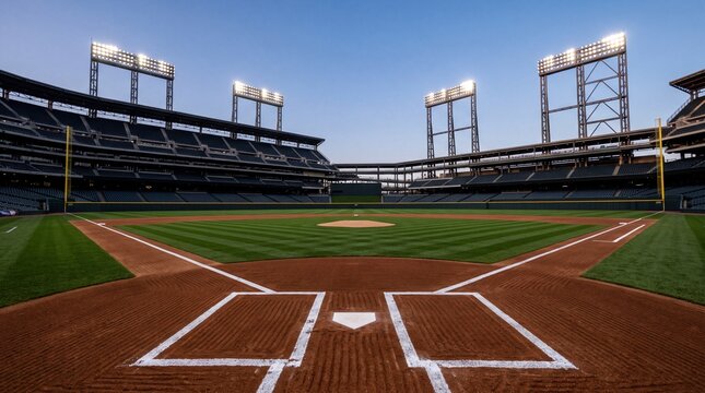 Empty Baseball Stadium Field Viewed from Home Plate
