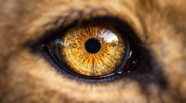 Close-Up Detail of Lion Eye with Golden Iris