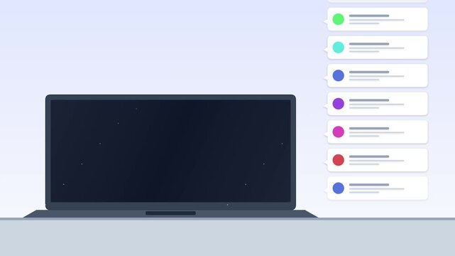 Busy Social Media Chat Notifications Appearing Next to Laptop Screen in 4K 60fps 16:9 Resolution