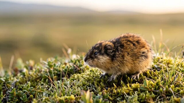 lemming close up at morning light in norwegian arctic tundra video
