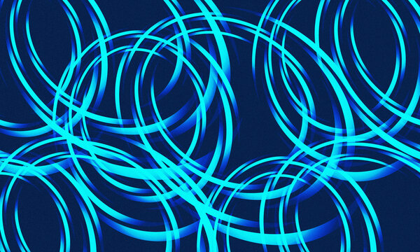 Abstract blue neon circles on dark background, glowing cyan light rings, futuristic digital wave patterns for tech backdrops