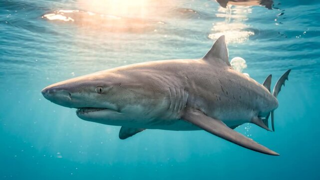 lemon shark underwater close up at morning light in bahamas coral reef video