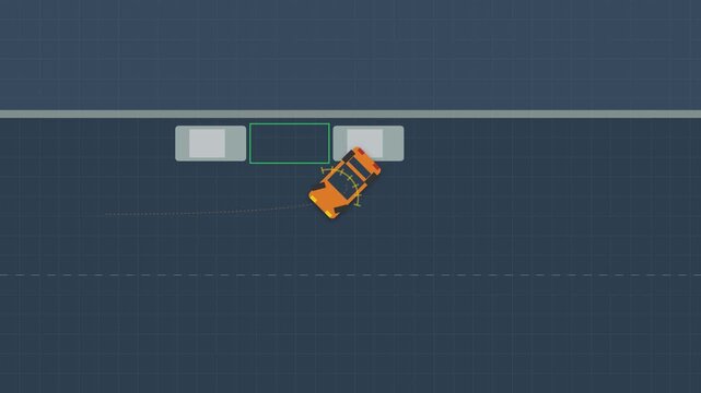 Top View 2D Animation of Precision Parallel Parking Logic Simulation in 4K 60fps 16:9 Aspect Ratio