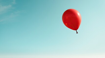 Fototapeta premium A solitary red balloon floats serenely against a vast expanse of pale blue sky