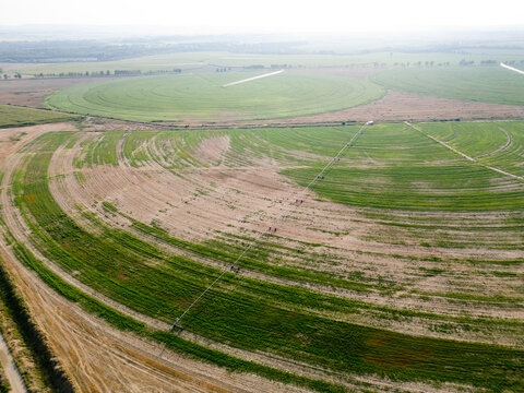 Aerial View of Circular Irrigated Agricultural Field Near Curbe, Huesca, Spain