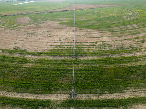 Aerial View of Circular Irrigated Agricultural Field Near Curbe, Huesca, Spain