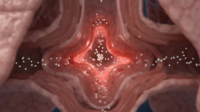 Bronchial airway constriction animation showing inflammation and difficulty breathing, medical concept