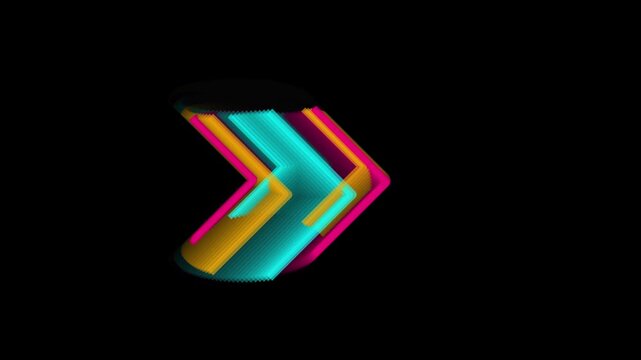 Neon Arrow Motion Graphic Pointing Right with Glowing Cyan Pink and Yellow Layered Line Animation