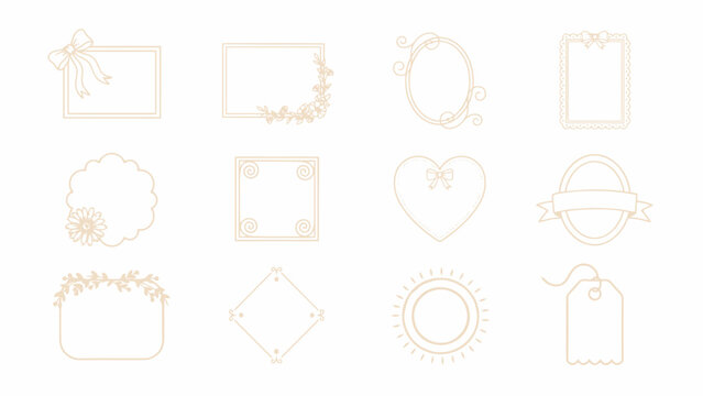 Collection of golden linear frames and decorative borders on a plain white background geometric floral ornate vintage gold