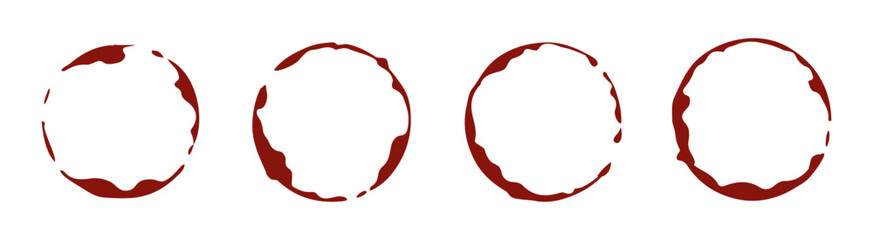 Plakat Red wine stains set, spilled drink liquid, circular rings with splashes