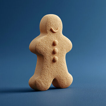 Minimalist gingerbread man cookie figurine standing against a dark blue