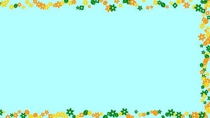 Floral border frame with yellow orange green flowers on light blue background for decorative greeting card and design © Ayesha