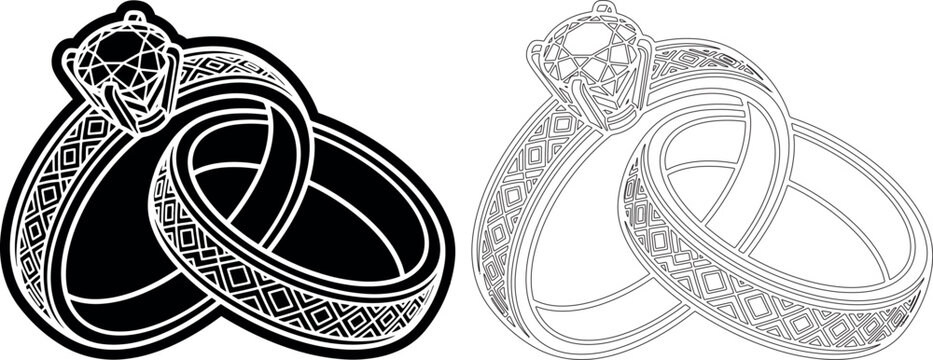 Two intertwined wedding rings with diamond gemstone vector illustration diamond ring bridal jewelry wedding band
