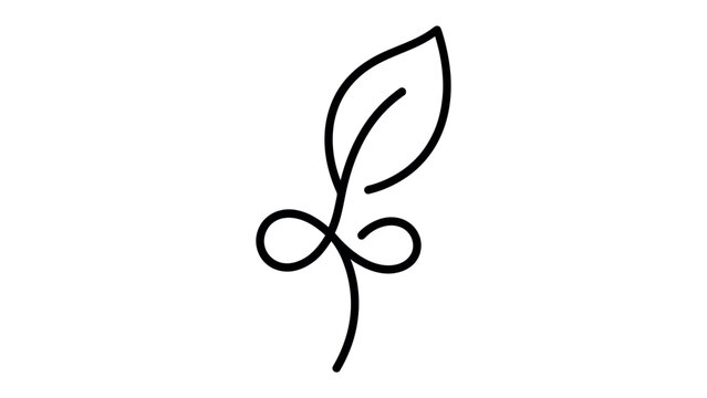 Minimalist Leaf and Loop: A simple, elegant line drawing of a leaf sprouting from an infinity loop, symbolizing growth, continuity, and nature's endless cycle.