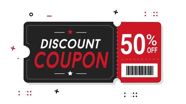 Discount Coupon 50 Percent Off Sale Animation for Shopping Promotion