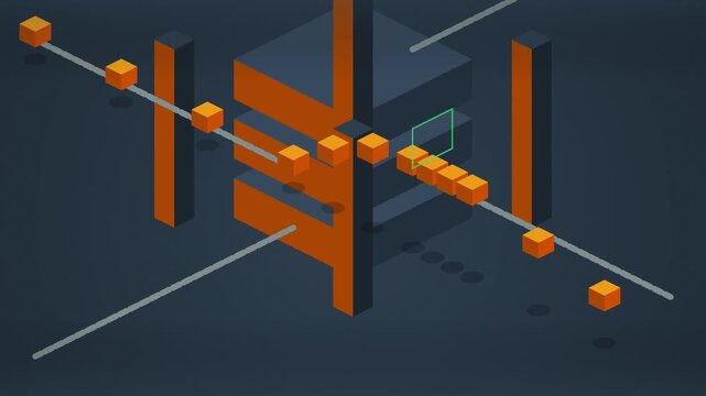 Isometric Sorting Hub 2.5D Canvas Data Animation in 4K Resolution 60fps with 16:9 Aspect Ratio