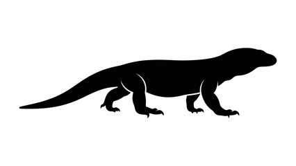 Fototapeta premium Komodo Dragon Silhouette: A striking black silhouette of a Komodo dragon, captured in a side profile, stands out against a clean background, highlighting its powerful form and prehistoric presence.