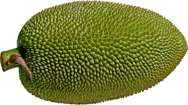 Whole fresh green jackfruit isolated on white background with asian fruit