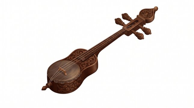 Traditional Indonesian Rebab Musical Instrument, Carved Wooden String Fiddle for Folk Music Performance