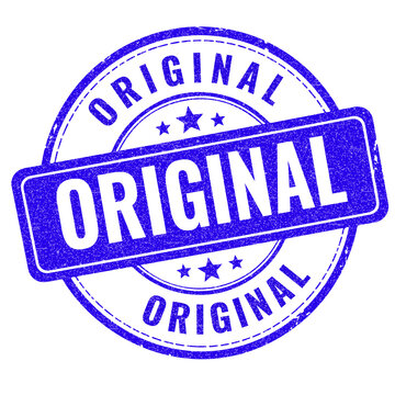 Blue original rubber stamp icon with stars design for authentic product authentication and quality assurance business branding and verification graphic label