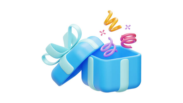 A Vibrant 3D Rendered Celebration Gift Box Opening with Colorful Confetti Springs, Isolated on White Background for 83 Festive Occasions