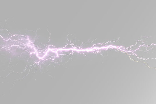Purple thunderbolt with intense lightning strike, branching electric arcs, glowing power discharge, bright sparks and dramatic storm energy effect
