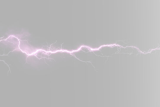 Electric purple lightning with glowing plasma stream, bright voltage sparks, branching energy lines, powerful current and dynamic thunder effect