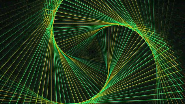 Neon Green Spirograph Motion Graphic Loop Featuring Rotating Geometric Lines on Dark Background