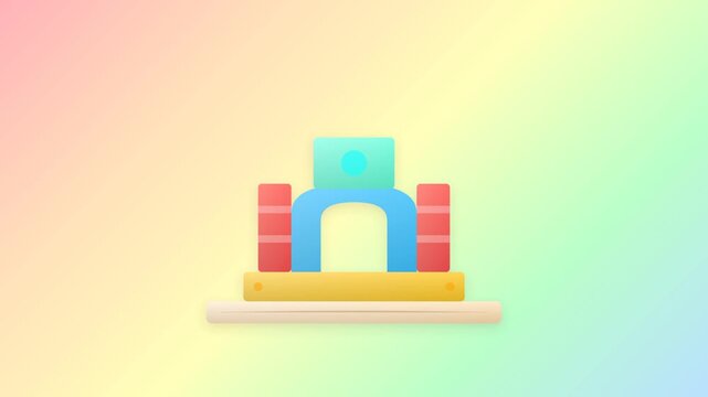 Colorful bouncy castle illustration on pastel background.