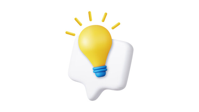 A creative 3D render of a glowing lightbulb idea icon emerging from a speech bubble, representing 102 innovative concepts in a digital space.