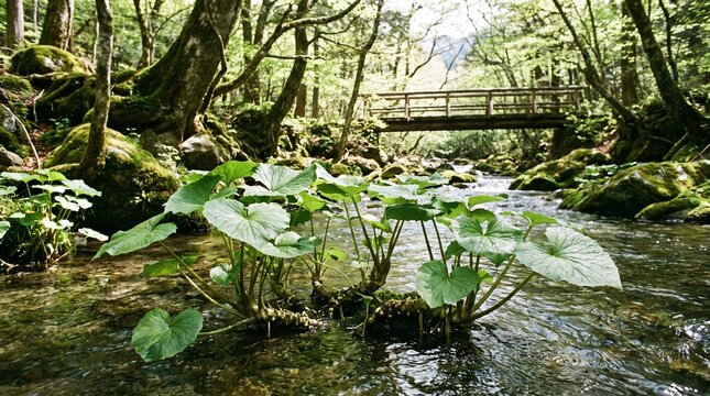 Wasabi plant in stream