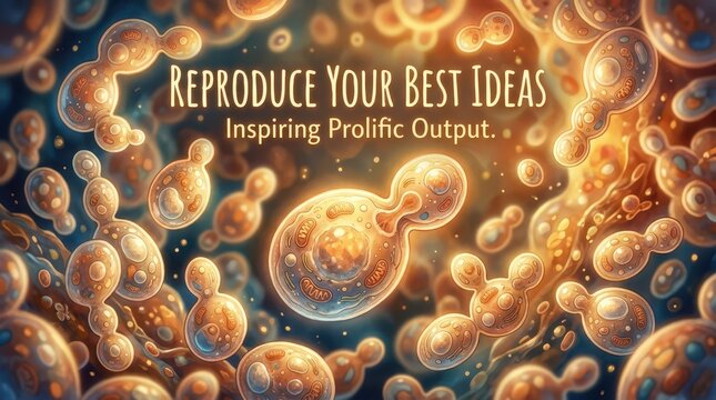 Abstract visualization of budding yeast cells or microorganisms, representing growth, reproduction, and inspiration for ideas and productivity.