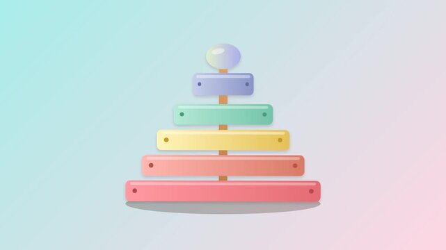 Colorful Wooden Stacking Toy Pyramid on Pastel Gradient Background.