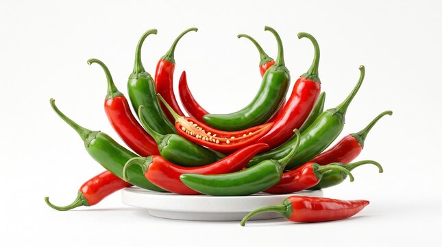 Vibrant chili pepper artwork featuring bold colors, glossy textures, and a fresh, energetic appearance. A striking spicy ingredient captured in a clean and modern composition, perfect for food illustr