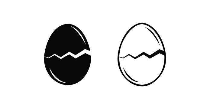 Cracked Egg Icons in Outline and Filled Styles. A set of two black egg icons featuring cracked and broken designs. isolated on white background. vector illustration. eps10