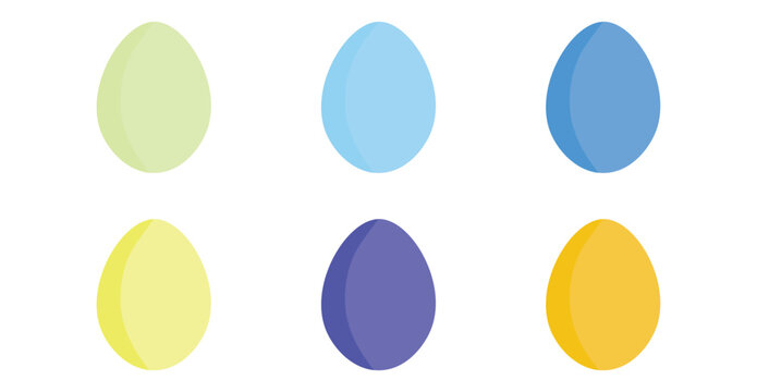 Colorful Egg Icon Set. six colorful egg designs presented in matching shades and a cohesive style. Bright egg symbols suitable for food, breakfast, cooking,  and Easter concepts. eps10