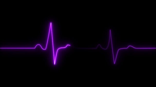 Neon heartbeat icon ECG heartbeat signal icon animation 4k video and black background, Neon glowing hart line icon . heart beat simple glowing neon animation, glowing ECG pulse rate line.