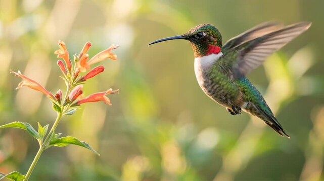 hummingbird close up at morning light in costa rica tropical garden video