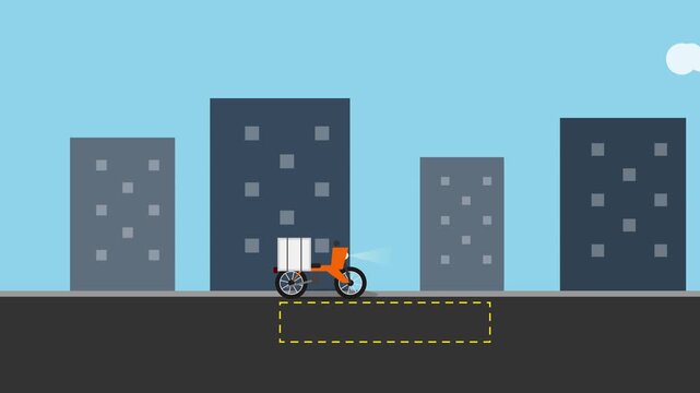 Flat Animation of a Fast Delivery Bike Making a Quick Stop on a City Street Canvas 16:9 60fps 4K